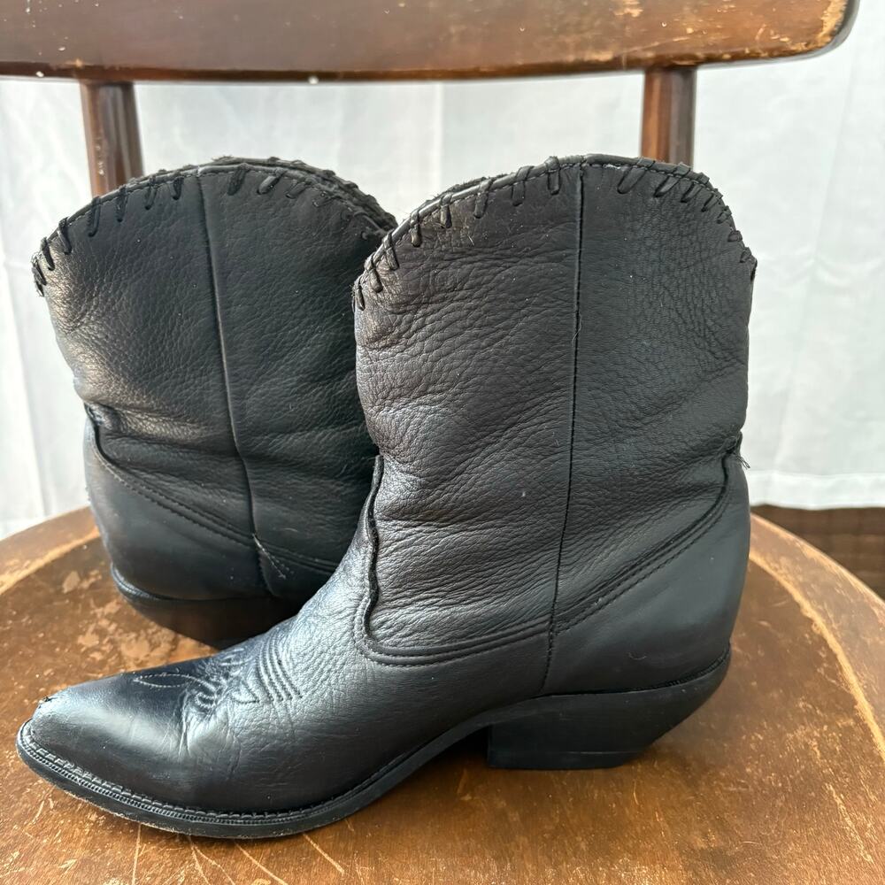 Zodiac Vintage 90s Western Fringe Boots Booties Triangle Leather Size 8 Medium - Picture 4 of 8